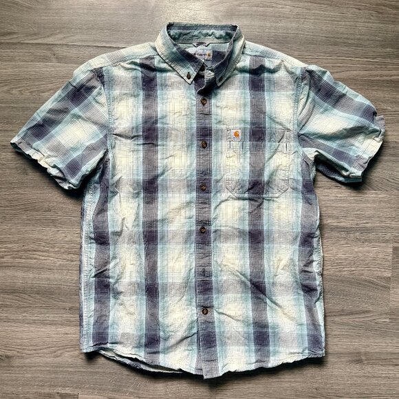 Carhartt Men's Relaxed Fit Short Sleeve Plaid Shirt - Picture 1 of 6